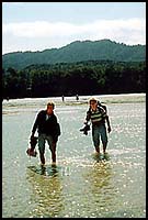 Barry and Mike crossing Aworea bay :: Abel Tasman track, New Zealand