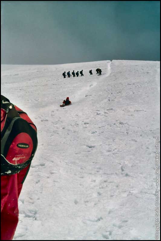 Body sledding down Vulcan Villarica -- Pucon, Chile