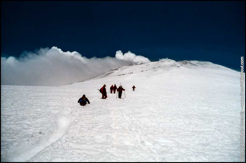 Body sledding down Vulcan Villarica -- Pucon, Chile