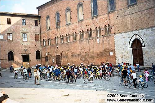 Children's bike race gathering in the square before the Duomo -- Siena, Italy