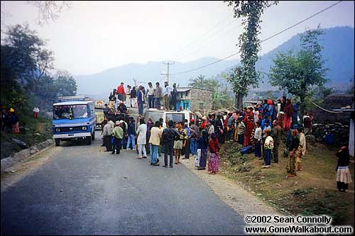 One reason to take a tourist bus: Overturned (public) bus on the way to Pokhara -- Nepal